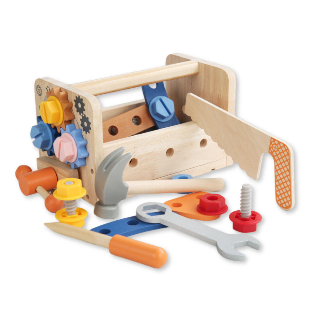 Montessori Wooden Tool Set Toy for Toddlers with Box/Bench, Pretend Play Tool Kit, Educational STEM Construction Set for Kids, Boys and Girls, Sensory Toy