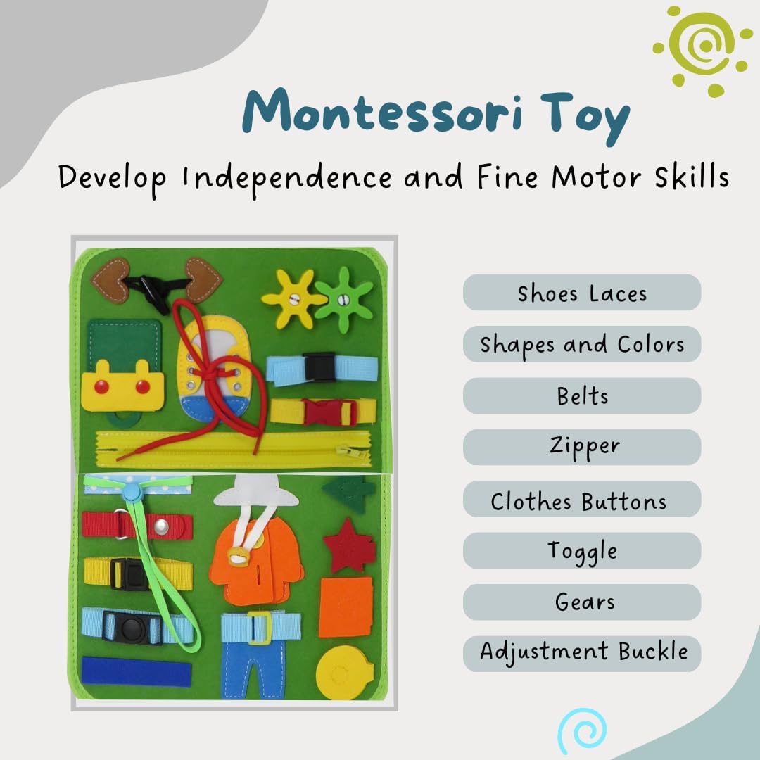 Montessori Busy Book. Sensory and Developmental Travel Toys for Toddlers and Kids. Screen-Free Activity Board. Airplane and Road Trips Must Have. Best Learning Toy Gift for Girls and Boys