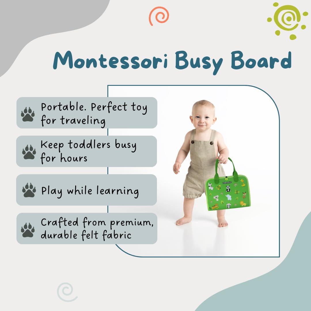 Montessori Busy Book. Sensory and Developmental Travel Toys for Toddlers and Kids. Screen-Free Activity Board. Airplane and Road Trips Must Have. Best Learning Toy Gift for Girls and Boys