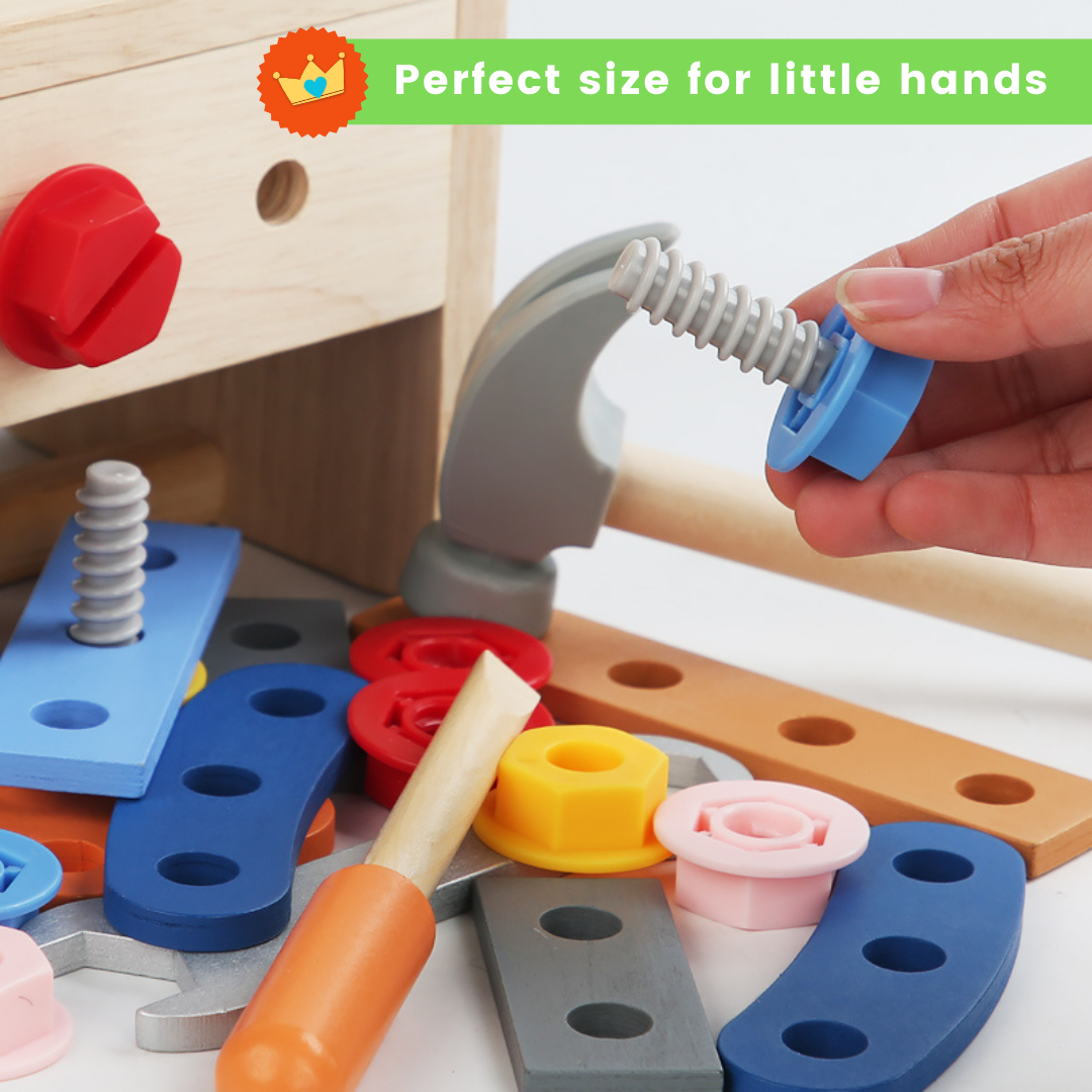 Montessori Wooden Tool Set Toy for Toddlers with Box/Bench, Pretend Play Tool Kit, Educational STEM Construction Set for Kids, Boys and Girls, Sensory Toy