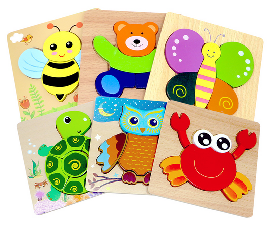 Wooden Puzzles Toddler Animal Jigsaw Puzzles Montessori Toy, Sensory Learning Educational Christmas Birthday Gifts for Girls Boys Ages 1-3